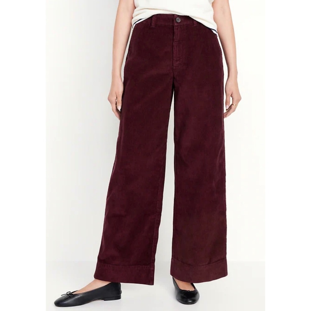 Old Navy Women Burgundy Corduroy High Waisted Wide Leg Pants Maroon Pants 10